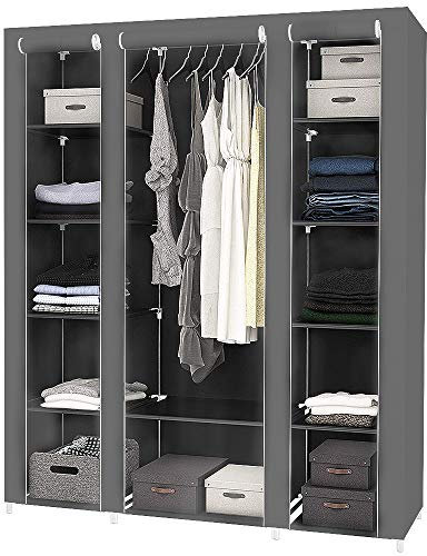 Belfoyer Mueble de almacenamiento, armario, armario no tejido con tres puertas, sin olor, tubo de acero antioxidante, para vestidor, dormitorio, 172 x 43 x 134 cm, gris (armario de 3 puertas, gris)