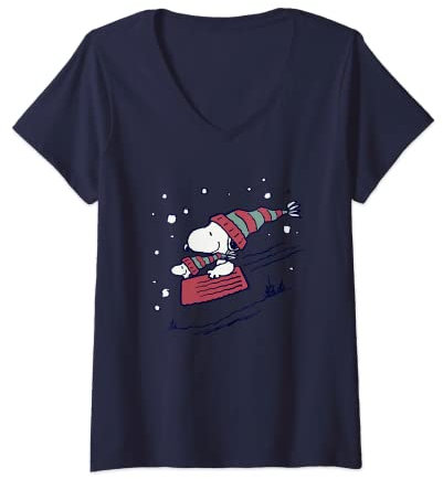 Damen Peanuts - Snoopy Schlitten T-Shirt mit V-Ausschnitt