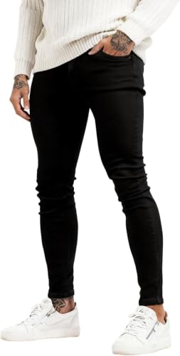 GINGTTO Mens Slim Stretch Jeans Skinny Denim Trousers Black 38W30L