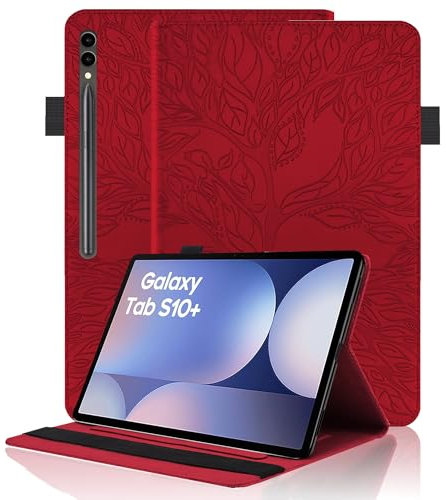 Vkooer Custodia per Samsung Galaxy Tab S9 FE+Plus/ S9 Plus /S8 Plus /S7 FE 12.4'' Cover Custodia Protettiva Pelle PU Flip Tasca Case per Samsung Tab S9 Plus 2023, Rosso