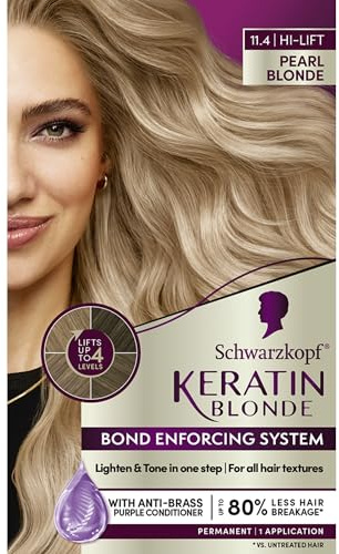 Schwarzkopf Keratin Blonde Hair Dye, 11.4 High Lift Pearl Blonde, Professional Quality Permanent Hair Color, Bond Enforcing System, Pre-Color Serum & Purple Conditioner Included