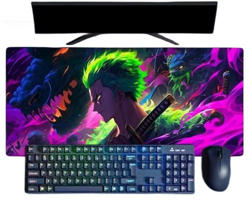 ButkUs One Piece Roronoa Zoro Anime Tappetino per mouse Gaming XXL, 800 x 300 mm, impermeabile e antiscivolo, superficie strutturata per PC e computer portatili