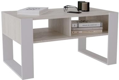 CraftPAK Wohnzimmer Tisch für Couch aus hochwertigem Holzwerkstoff, moderner Couchtisch mit zusätzlicher Ablagefläche, Sofatisch für Wohnzimmer, Couchtisch beige weiß