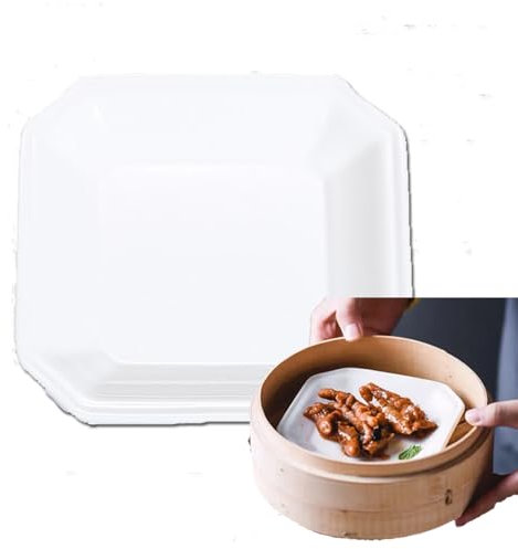Soulnioi Assiette à dessert carrée blanche en céramique pour cuiseur vapeur Dim Sum, petites assiettes de service (13,5 cm)