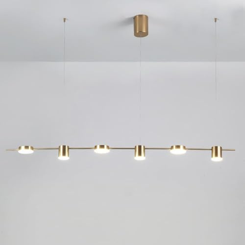 Lámpara colgante lineal LED dorada for isla de cocina, 3/5 lámparas, tira larga moderna(Gold,6 light)