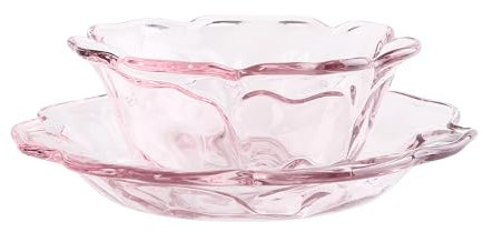 1500° C TABLETOP Light Pink Glass Desert Plate and Bowl Set, Appetiser Desert Plates Salad Bowl for Dinner, Tea Party, Weddings, Kitchen Pink