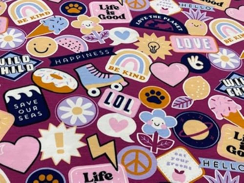 Sweatstoff HIPPIE Strickstoff T-Shirt Stoffe Kinderstoffe Meterware 1 Meter x 140 cm (HIPPIE)