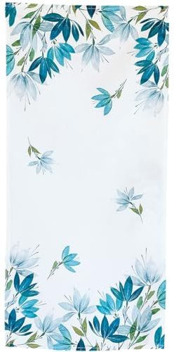 Bedruckte Frühlings Tischläufer blaue Blumenwiese weiß - Tischdecke Blümchen LOREEN Tischdeko 40 x 85 cm Frühling rechteckig Polyester - Waschbarer Kunststoff Tisch Läufer Zuhause, Party, Geburtstag