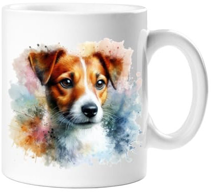 Stag Gallery Jack Russell Dog Watercolour Splash Effect Gift 10oz Ceramic Mug Artistic Colourful Coffee Tee