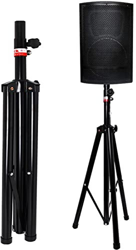 Speaker Stand Foldable Tripod Speaker Stand, Durable Telescoping Freestanding Speaker Rack with Large Tray & Safety Pin, Small Bookshelf Speakers Holder