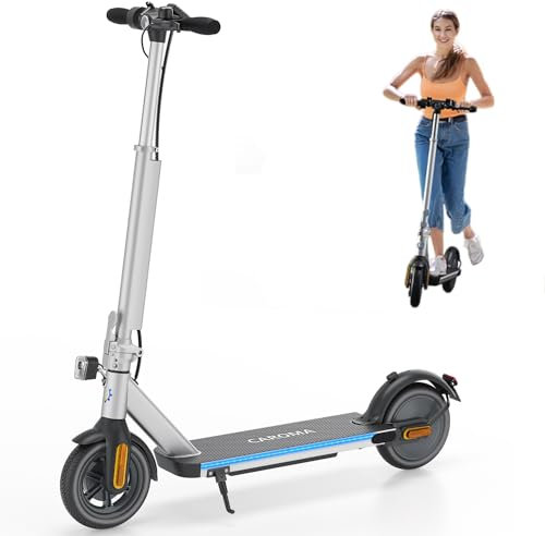 Caroma E Scooter, Faltbarer Elektroroller 350W Motor, 32 km Reichweite, max. 20 km/h Geschwindigkeit, 9 Zoll Wabenreifen, Duales Bremssystem E Roller für Erwachsene Belastung bis 120kg Silber