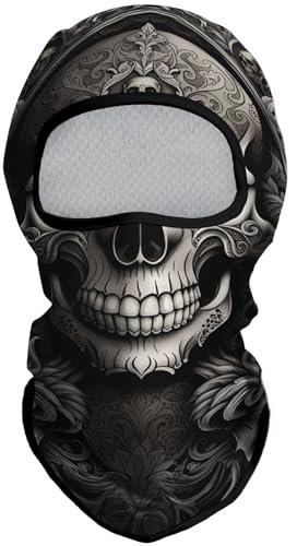 Eikuni Passamontagna per uomo e donna, leggero, per sci, moto, moto, Halloween, ciclismo, equitazione, caccia, pesca, Cranio Grigio Faccia con Rosa, Taglia unica