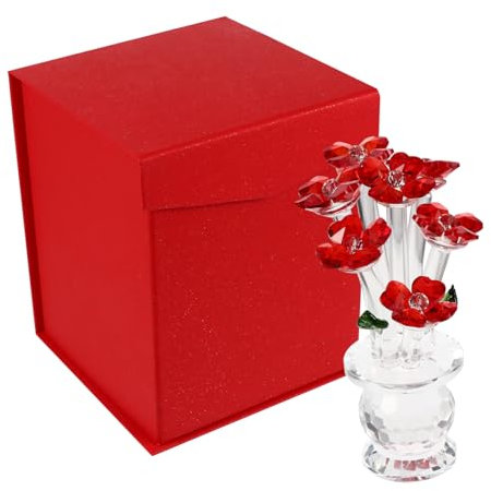 Alipis 1pc Crystal Rose Automotivearts Crafts Dedicate Adornment Mini Vase Pretend Play Blender Glass Flower Artificial Flowers Home Decor Tabletop Ornament Red Inside The Car Plant