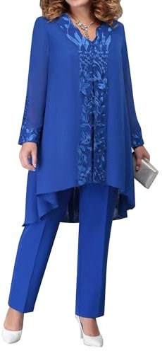 CHICTRY Mother of The Bride Dress Pant Suits Women Plus Size Chiffon 3 Pieces Cocktail Party Dress Evening Gown Blue 4XL