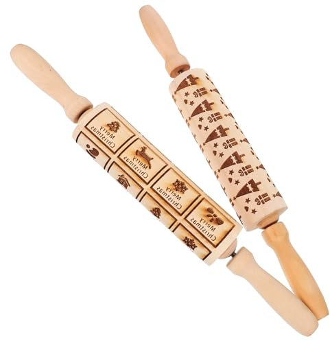 NUOBESTY Lot de 2 Rouleaux à Pâtisserie en Bois à Motifs D'éléments de Noël Rouleau à Pâtisserie en Rouleau à Pâtisserie de Noël pour Rouleau de Texture de Cuisson