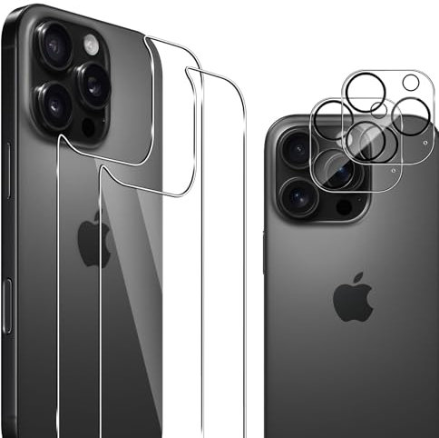 Pkila Compatible with iPhone 16 Pro Back Screen Protector, 2+2 Pack Tempered Glass Protective Back Film + Camera Lens Protector Anti-fingerprint Bubble-free 9H Hardness Back Screen Protector