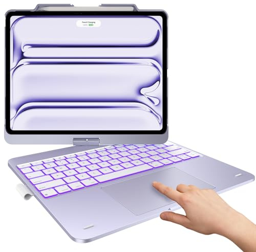typecase Custodia touch con tastiera per iPad Pro 13 (M5/M4, 2025/2024), iPad Air 13 (M4/M3/M2, 2026/2025/2024) e iPad Pro 12,9, Trackpad, girevole a 360°, retroilluminazione a 11 colori, viola