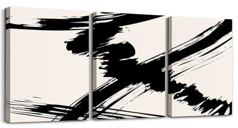 Loussiesd Schwarz und Dunkel Tan Poster Set für Wohnzimmer Schlafzimmer 3-teilige geometrische moderne Leinwandbilder Badezimmer Wandbilder Abstrakte Neutrale Kunstgemälde Geometrie Dekor Gemälde