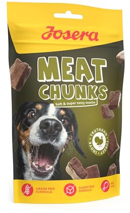 JOSERA Meat Chunks Turkey | 8X 70g | Premium Snack mit Pute für Hunde | Adult | 90 % Fleischanteil - super leckerer Truthahn | zuckerfrei & getreidefrei | schonend getrocknetes Leckerli