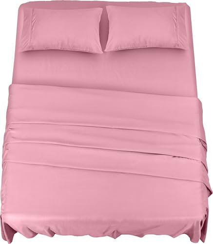 Utopia Bedding 4 Teilige Bettlaken Set 180x200 cm, Rosa - Polyester Microfaser, 1 Spannbettlaken 180x200 cm, 1 Bettlaken 270x290 cm und 2 Kissenbezüge 50x75 cm