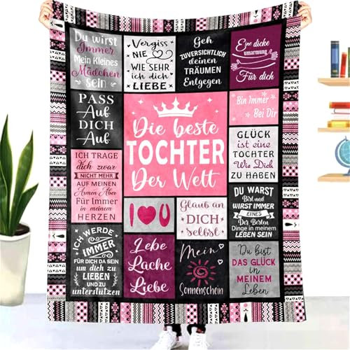 ZUCZUG Geschenk Decke für Meine Tochter, Kuscheldecke Flauschige an Unsere Tochter, Umarmung Decke Geschenk Tochter mit Suprch Beste Tochter der Welt, Super Weich Briefdecke, 18 Geburtstag Mädchen