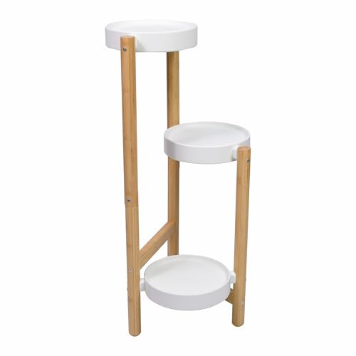 Nexos Trading Blumenständer innen, 3 Etagen, Bambusholz, Blumenregal, Blumentreppe, Blumenhocker 36,5 x 33 x 70 cm