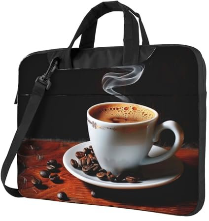Hot Coffee with Coffee Bean Printed Laptop Bag for Laptops - Ultra-Thin Shockproof Laptop Shoulder Bag with Shoulder Strap and Handle, Schwarz , 13 inch