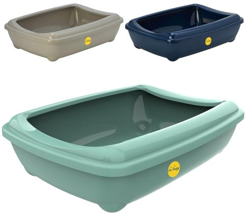 CAT CENTRE Green Open Cat Litter Tray With Rim Large 50cm Kitten Pet Toilet Plastic Loo Pan Box Anti-Spillage Portable Rounded Corners Detachable Rim Easy Cleaning No Spilling