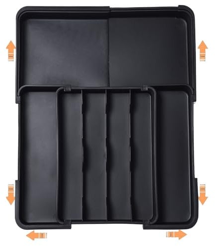 ZHUIYIWIN Organizador de Cubiertos, Caja Organizadora para, Cubertos para Cajon Cocina Extensible, Organizador Cubiertos Para Cajon, Negro-X