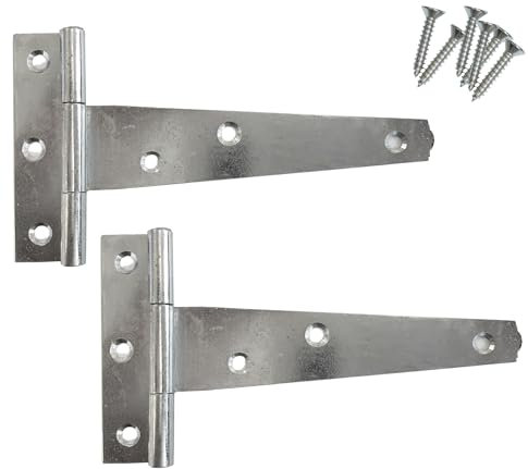 Keypak 2 Pack 150mm (6) T-Hinges Zinc Plated, Weather-Resistant Metal Tee Hinges for Wooden Gates, Shed Doors, Barn Doors & External Use