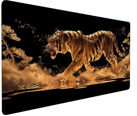 Alfombrilla Ratón XXL 800x300x3mm, Gaming Alfombrilla Ratón Tigre, Alfombrilla Escritorio con Base de Goma Antideslizante, Alfombrilla Teclado y Raton, Pc Gaming Accesorios, Regalos, Dorado E-Y-1