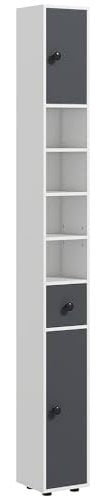 kleankin Columna de Baño Estrecha, Armario Alto de Baño, con 1 Cajón, 5 Estantes Ajustables, 2 Puertas, 20x20x180 cm Gris