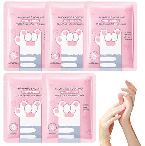 5PCS Máscara Para Manos De Leche De Cabra, Máscara Para Pelar A Mano, Mascarilla Con Niacinamida, Mascarilla Blanqueadora Para Manos Secas