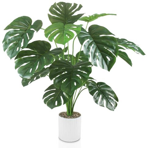INSANYJ Piante Finte da Interno Esterno, 80 cm Monstera Pianta Finta Piante Finte Altamente Realistico Pianta Finta con Vasetto Adatto Cucina Ufficio Scrivania Decorazione Casa della Stanza