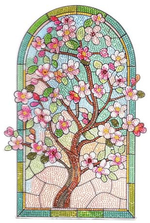 Ideen mit Herz Diamond-Painting-Fensterbild | Glaskunst-Optik | Dekoration & DIY | Material: PET (Kirschbaum)