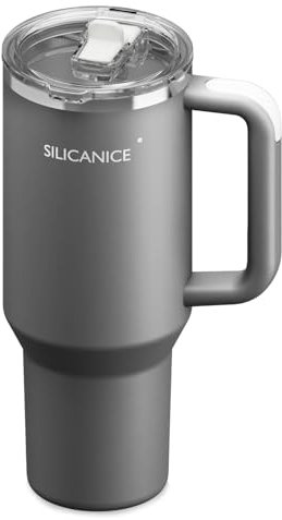 SILICANICE 40 oz Stainless Steel Tumbler with Handle, Lid & Straw | Vacuum-Insulated for 12H Hot/Cold Retention | 100% Leak-Proof & BPA-Free Tritan Lid | Car Cup Holder Friendly Travel Mug （grey）