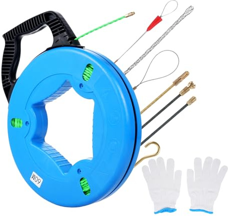 Aide à l'extraction de câbles de 60 m - Avec 7 Adaptateurs pour Aiguille Tire Fil, Fil de traction PET de qualité supérieure Spirale rétractable raffinée pour tubes vides
