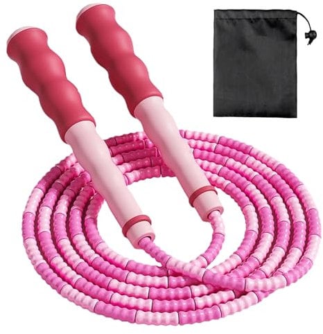 2 Piece Setpack Beaded Skipping Rope For Adults & Kids, Pink Jump Rope For Women & Children, Fun Fitness & Exercise, Indoor Outdoor Workout, Gift For Girls & Boys