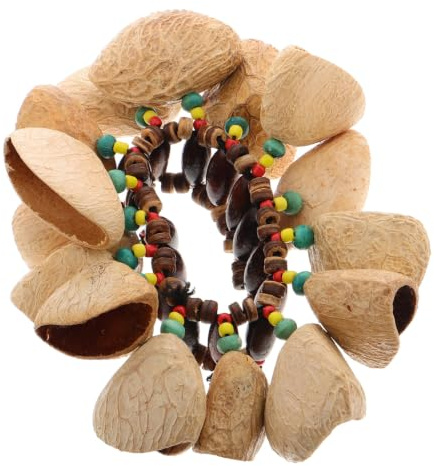 JOINPAYA African Nut Shell Hand Bell Bracelet Tribal Style Shell Percussion Accessory Portable Hand Bell Percussion for African Drum Accompaniment Musical Bells for Kids 1 piece