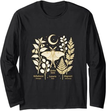 Witchcore Moon Moth Botanicals Croissant de Luna Manche Longue