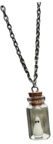 CLISPEED Wishing Bottle Necklace Glow the Jar Pendant Tiny Bottles with Chains for Halloween Parties for Daily Wear and Special Occasions