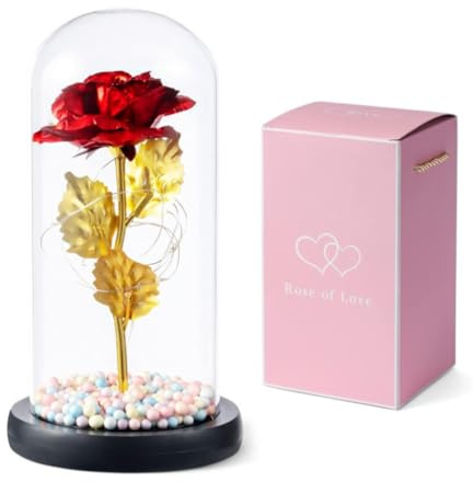 Regalo San Valentino per Lei – Rosa ROSSA Eterna con Luci LED – Rosa dell’Amore Romantica per Fidanzata, Moglie, Mamma, Sorella, Suocera, Amica – Idea Regalo Anniversario, Compleanno, Occasione