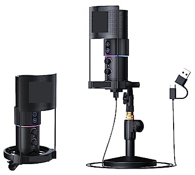 AUBEST Soundkarten-Kit, STA-U2D USB-Aufnahmemikrofon, Computer-Podcast-Mikrofon for PC/PS4/Mac, Vier Aufnahmemuster for Gesang, Gaming(Black1)