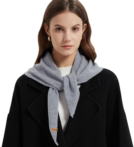 ACUSHLA 100% Merino Wool Triangle Scarf for Women Winter Neck Gaiter Warmer Knit Fashion Hooded Scarf Lightweight Soft Warm Neck Wrap for Ladies, 15.7'' X 47.2'', Light Grey