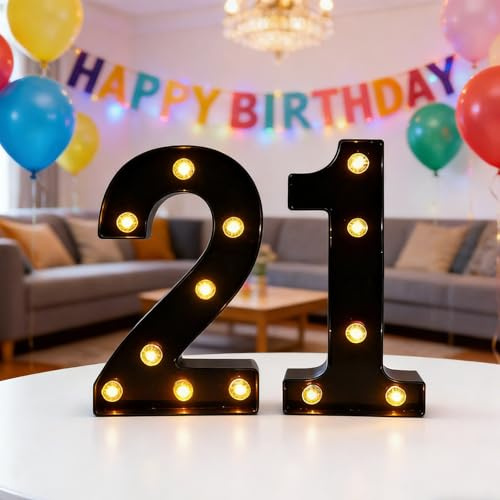 LED Light Up Numbers, 8.5inch Marquee Numbers Lights for 21st Birthday Decorations, Black Light Up Number Sign for 21st Birthday Wedding Anniversary Table Wall Party Decor