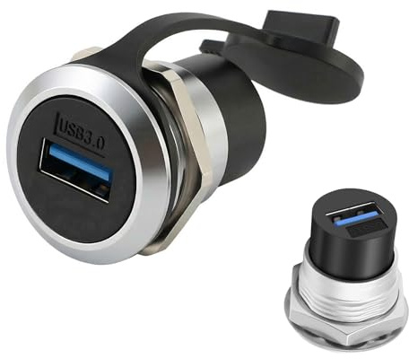Jetstream Adaptateur de Panneau Rond USB 3.0 5 Gbps, USB 3.0 vers Prise Panneau, Connexion Encastrée À Filetage avec Capuchon Anti-Poussière, Adaptée À Une Transmission de Données Stable Et Fiable