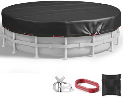 Round Pool Cover, Sunproof Waterproof with Rope and Fasteners for 6-16FT Above Ground Pools, Black