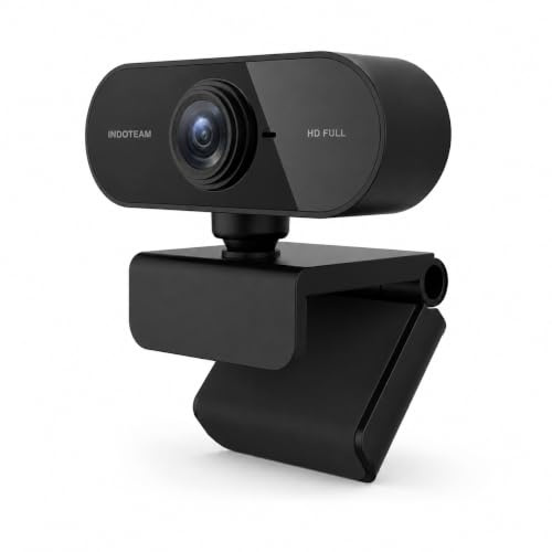 INDOTEAM Full HD 1080p Webcam for PC, Laptop and Mac with Microphone | USB Plug & Play Web Camera with Easy Mount Clamp, Noise Reduction, 360° Rotation, Privacy-Friendly Design for Zoom & Teams