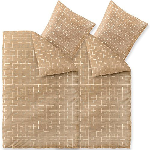 aqua-textil Trend Bettwäsche 155x220 cm 4tlg. Baumwolle Bettbezug Marit Kariert Beige Weiß