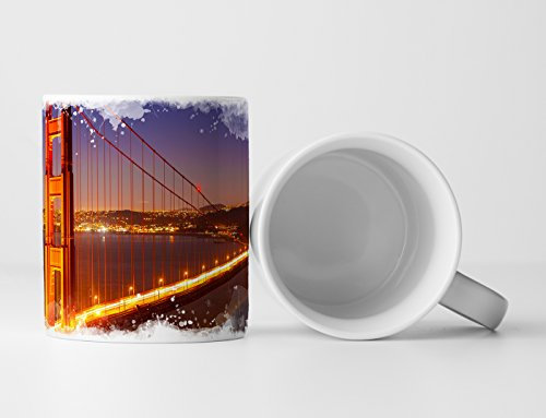 Eau Zone Fotokunst Tasse Geschenk Urbane Fotografie - Golden Gate Bridge bei Nacht